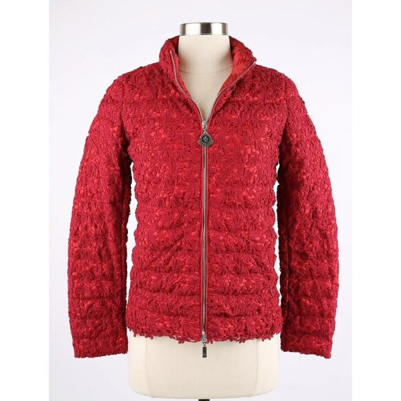 $1,690 Moncler Sorbier Down Lace Jacket SZ 1/S Red MINT